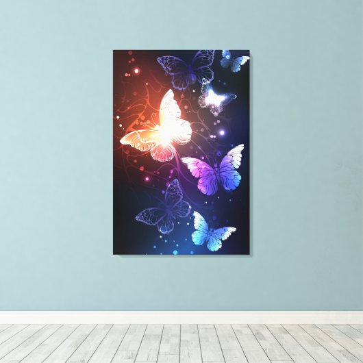 Glowing Night Butterflies Canvas Afdruk (Insitu (Houten vloer))