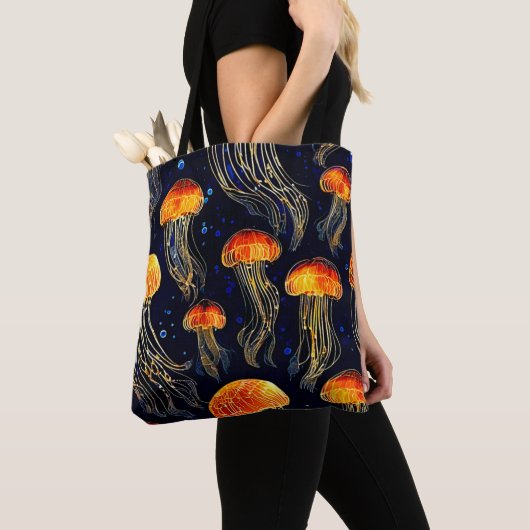 Glowing Ocean Jellyfish Art Tote Bag (Dichtbij)