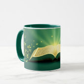 Glowing Open Quran Islamic Mug – Spiritual Green Mok (Voorkant links)