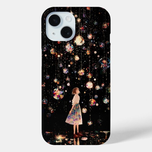 Glowing Orbs Starry Night iPhone 15 Hoesje (Achterkant)