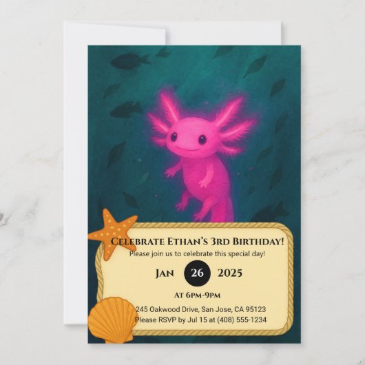 Glowing Pink Axolotl Underwater Birthday  Kaart (Voorkant)