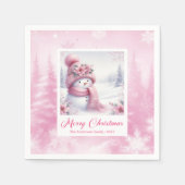 Glowing Pink Snowman Winter Forest Christmas  Servet (Voorkant)