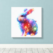 Glowing Prism Rabbit – Eetherische Neon Light Anim Canvas Afdruk (Insitu (Houten vloer))