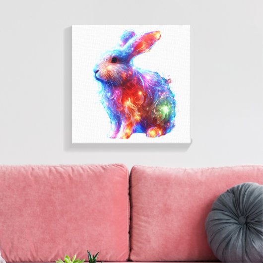 Glowing Prism Rabbit – Eetherische Neon Light Anim Canvas Afdruk (Insitu (Woonkamer))