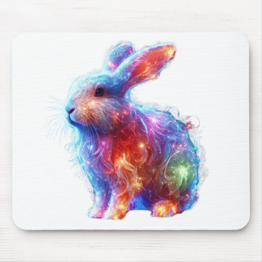 Glowing Prism Rabbit – Eetherische Neon Light Anim Muismat (Voorkant)