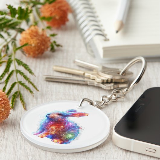 Glowing Prism Rabbit – Eetherische Neon Light Anim Sleutelhanger (Voorkant Rechts)