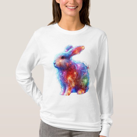 Glowing Prism Rabbit – Eetherische Neon Light Anim T-shirt (Voorkant)