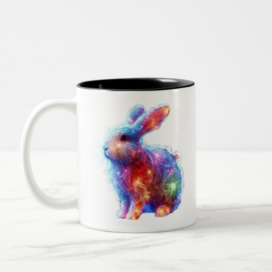 Glowing Prism Rabbit – Eetherische Neon Light Anim Tweekleurige Koffiemok (Links)