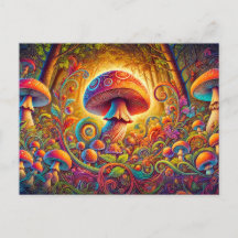 glowing psychedelic mushroom in a magical landscap