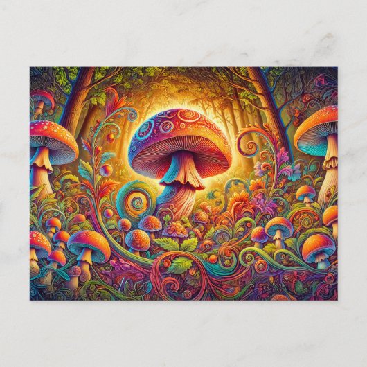 glowing psychedelic mushroom in a magical landscap briefkaart (Voorkant)