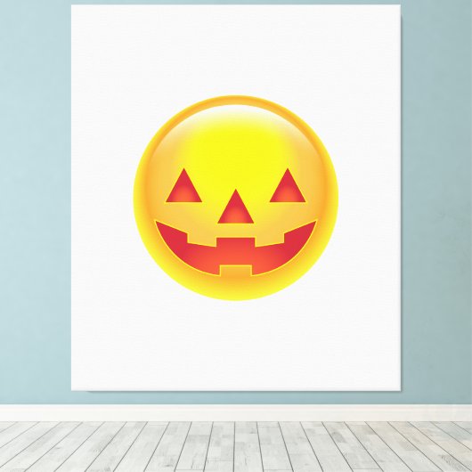 Glowing Pumpkin Emoji Canvas Afdruk (Insitu (Houten vloer))
