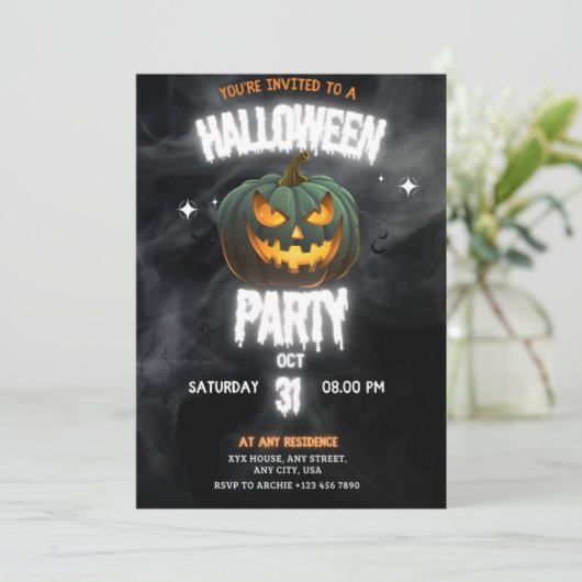 Glowing Pumpkin Halloween Party  Kaart (Staand voorkant)