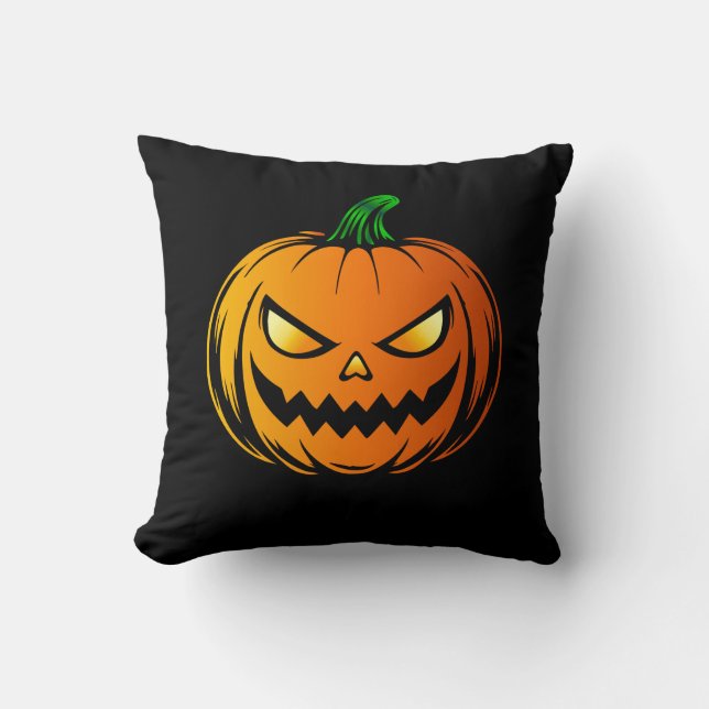 Glowing Pumpkin Horror Face - Halloween Kussen (Voorkant)
