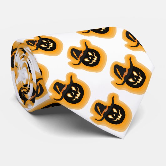 Glowing Pumpkin Witch On White Stropdas (Opgerold)