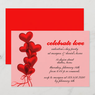Glowing Red Heart Balloons Valentijnsdag Party Kaart