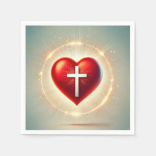 Glowing Red Heart Church Crucifix Découpage Servet
