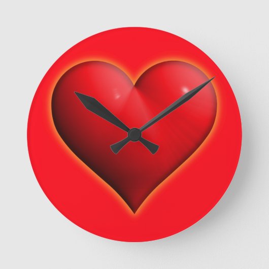 Glowing Rood 3-D Hart Ronde Klok (Voorkant)