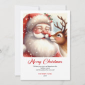 Glowing Santa And Rudolph Merry Holiday Greeting Feestdagenkaart (Voorkant)