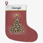 Glowing Star Tree Christmas Stocking – Red Grote Kerstsok (Voorkant)