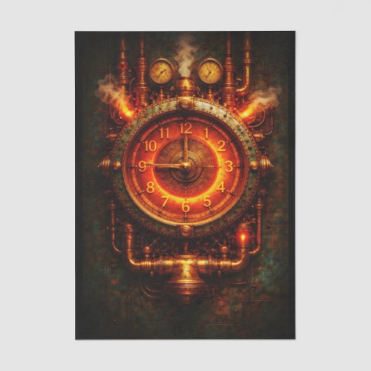  Glowing Steampunk Industrial Clock FG8 Decoupage Tissuepapier (Voorkant)