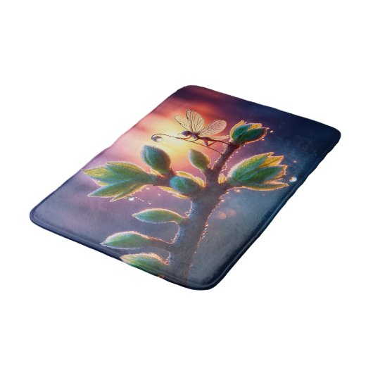 Glowing sunrise background with winged creature badmat (Gekanteld)