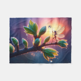 Glowing sunrise background with winged creature fleece deken