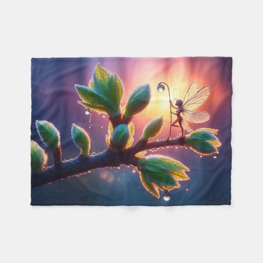 Glowing sunrise background with winged creature fleece deken (Voorkant (Horizontaal))