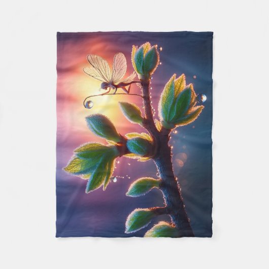 Glowing sunrise background with winged creature fleece deken (Voorkant)