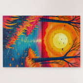 Glowing Sunset River Vibrant Nature Painting Legpuzzel (Horizontaal)