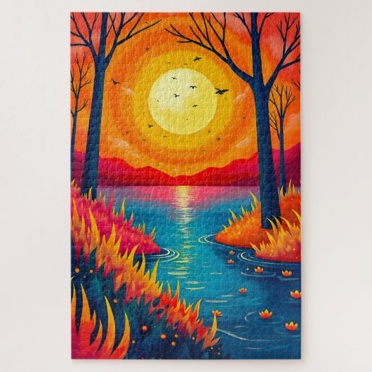 Glowing Sunset River Vibrant Nature Painting Legpuzzel (Verticaal)