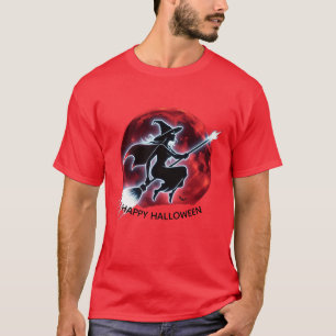 Glowing Witch Flying Red Moon Mannen T-shirt
