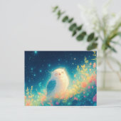 Glowy White Owl in Starry Night Meadow Briefkaart (Staand voorkant)