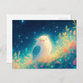 Glowy White Owl in Starry Night Meadow Briefkaart (Voorkant / Achterkant)