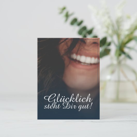 Glücklich steht Dir gut. - Blau Feestdagenkaart (Staand voorkant)