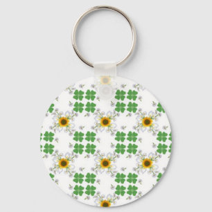 Glücksklee Clover mit Sonnenblume und Calla Lilie Sleutelhanger