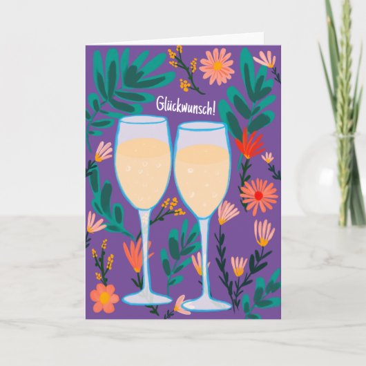 Glückwunsch Sekt Champagner Blumen Prost Hochzeit Kaart (Voorkant)