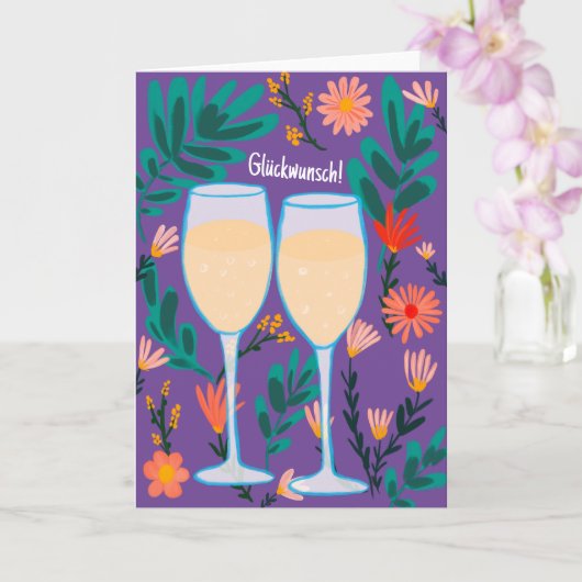 Glückwunsch Sekt Champagner Blumen Prost Hochzeit Kaart (Orchidee)