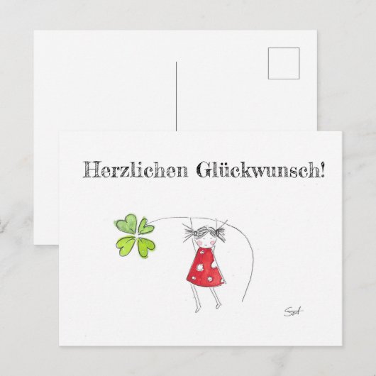 Glückwünsche, Glück, Kleeblatt, Grußkarte, Herz Briefkaart (Voorkant / Achterkant)