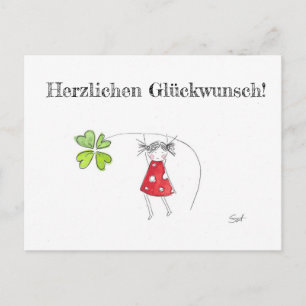 Glückwünsche, Glück, Kleeblatt, Grußkarte, Herz Briefkaart