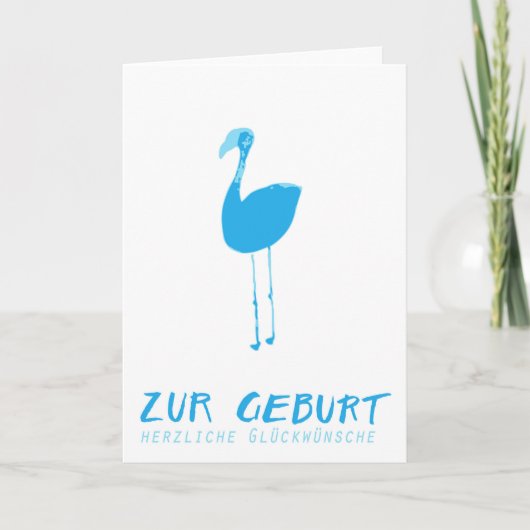Glückwunschkarte zur Geburt: Flamingo blau Kaart (Voorkant)