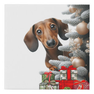 gluren bij santa dachshund imitatie canvas print