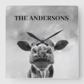 Gluren Koe Wolken Zwart Wit Vierkante Wandklok (Voorkant)