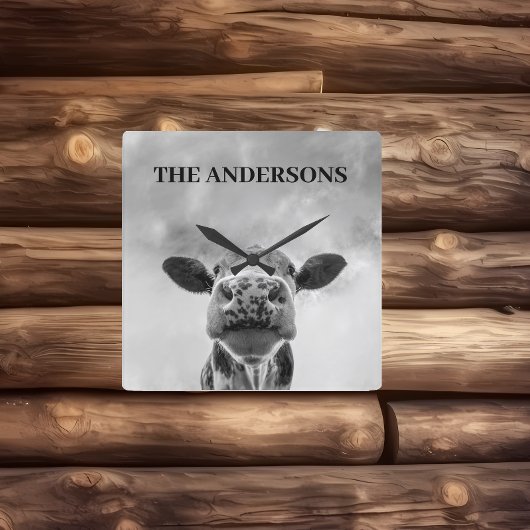 Gluren Koe Wolken Zwart Wit Vierkante Wandklok