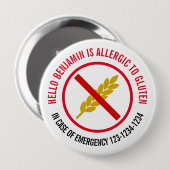 Gluten Allergie Badge Ronde Button 4,0 Cm (Voorkant /achterkant)