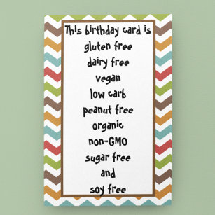 Gluten Dairy Sugar Soy Carb Free Funny Birthday Kaart
