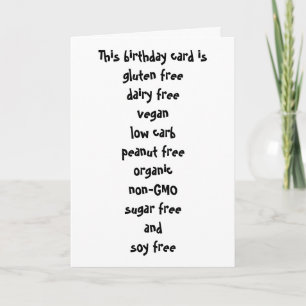 Gluten Dairy Sugar Soy Carb Free Funny Birthday Kaart