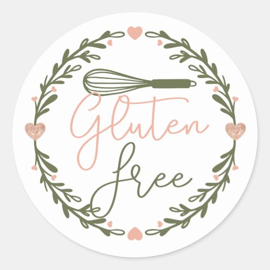 Gluten Free Bakery Whisk & Wreater Pink & Green Ronde Sticker (Voorkant)