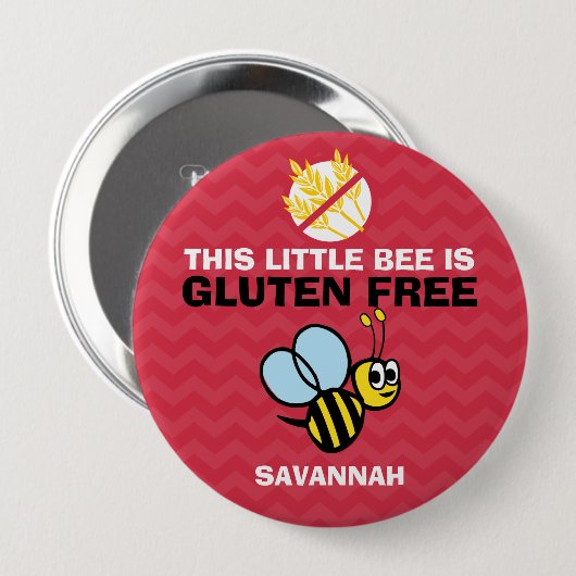 Gluten Free Bumble Bee Red Button for Celiac Alert (Voorkant /achterkant)