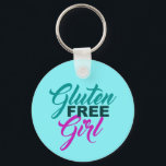 Gluten Free Girl Sleutelhanger<br><div class="desc">Gluten Gratis cadeau voor meisjes. Een schattig GF-ontwerp voor een meisje met knolselderij,  glutengevoeligheid of intolerantie die geen tarwe eet.  blauwgroen en roze typografie.</div>