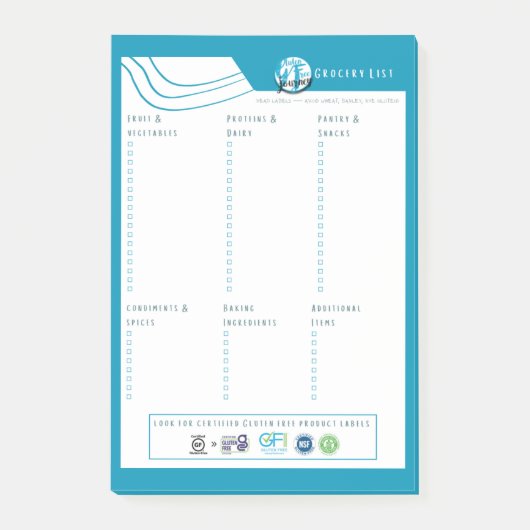 Gluten Free Grocery List | Fillable Notepad Post-it® Notes (Voorkant)
